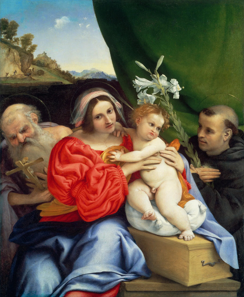 Neitsyt Jeesuksen kanssa, pyhimyksien Jeron ja Tolentino Nicolas kanssa - Lorenzo Lotto
