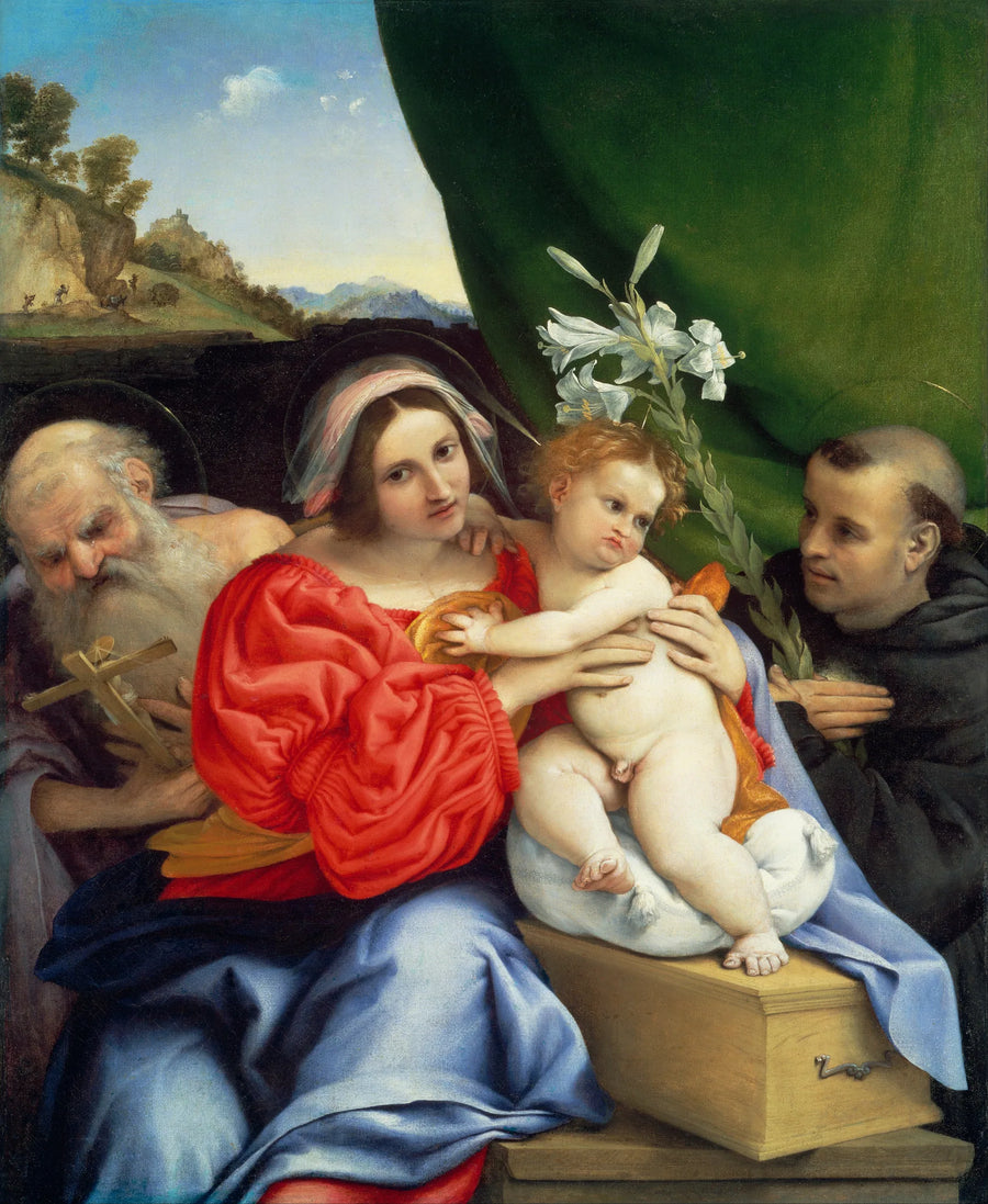 Neitsyt Jeesuksen kanssa, pyhimyksien Jeron ja Tolentino Nicolas kanssa - Lorenzo Lotto