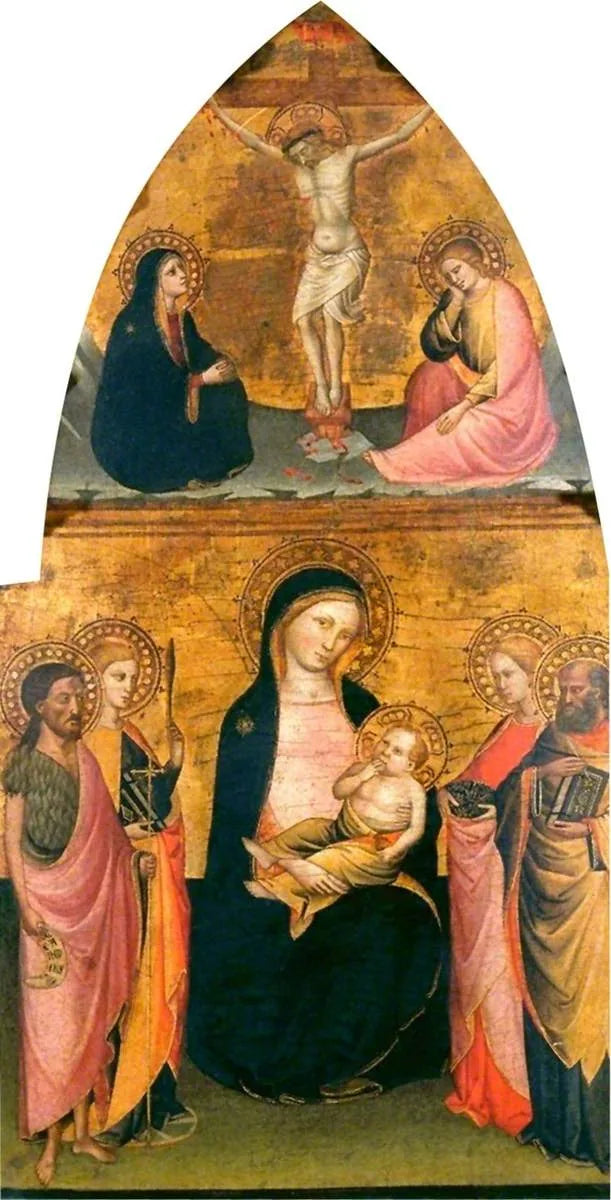 Neitsyt Jeesuksen kanssa, neljä pyhimystä ja ristiinnaulittu Kristus - Jacopo di Cione