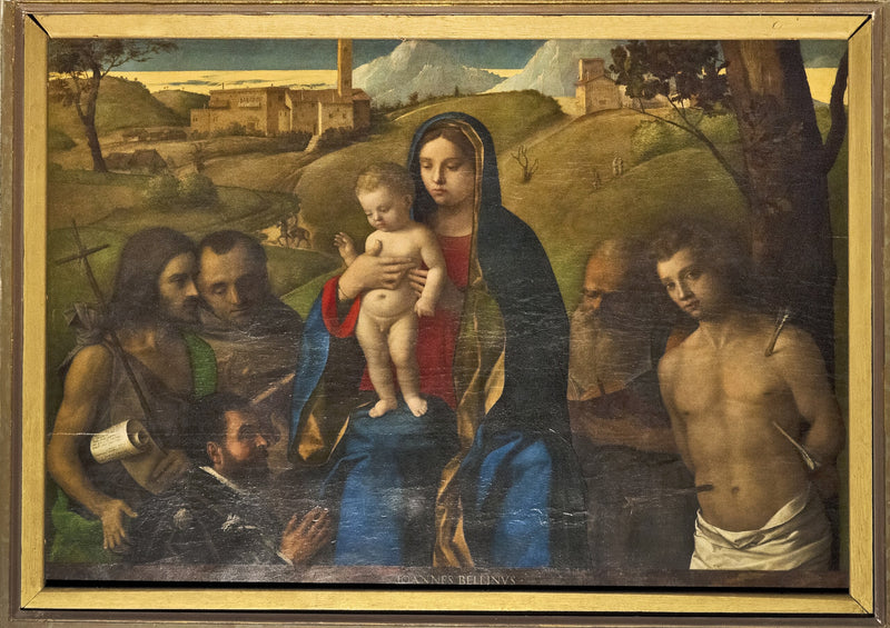 Neitsyt ja lapsi neljän pyhimyksen kanssa (Johannes Kastaja, Fransiska, Jeremia ja Sebastianus (vasemmalta oikealle)) ja lahjoittaja - Giovanni Bellini