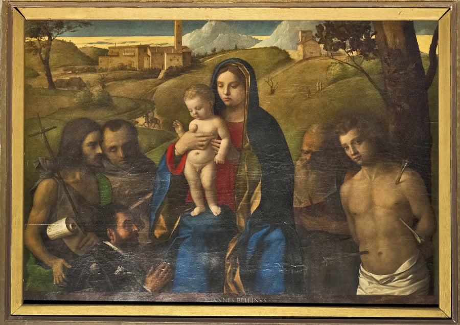 Neitsyt ja lapsi neljän pyhimyksen kanssa (Johannes Kastaja, Fransiska, Jeremia ja Sebastianus (vasemmalta oikealle)) ja lahjoittaja - Giovanni Bellini