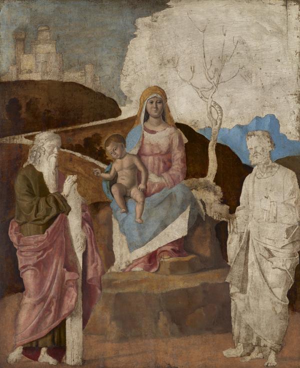 Neitsyt lapsen kanssa, pyhimys André ja pyhimys Pietari - Cima da Conegliano