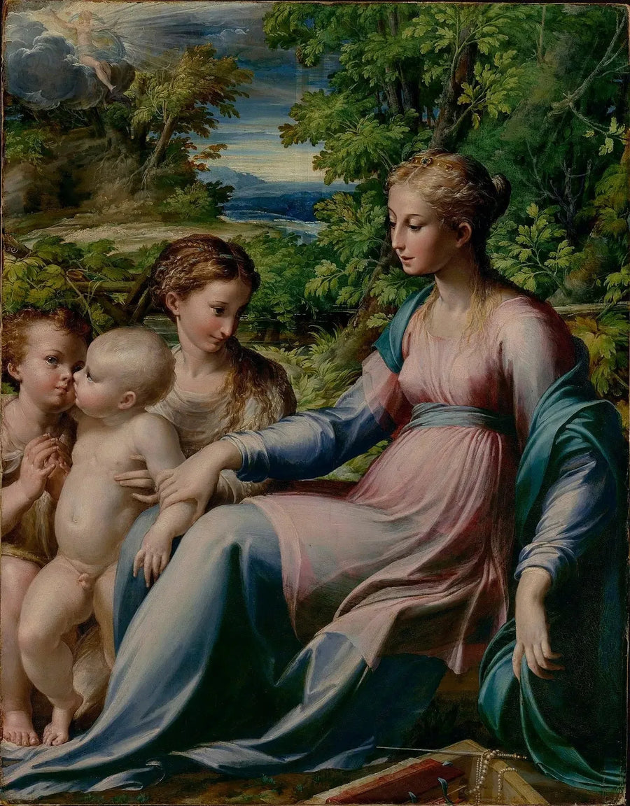 Neitsyt Jeesus-lapsen kanssa, pyhimys Johannes Kastaja ja Maria Magdaleena - Parmigianino