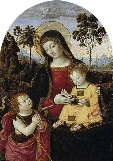 Neitsyt Jeesus-lapsen kanssa ja Johannes Kastajan kanssa - Pinturicchio
