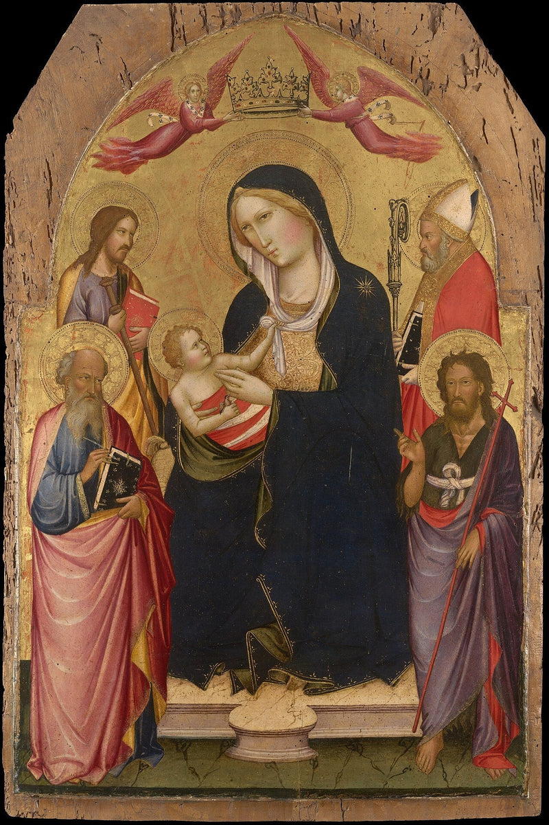 Neitsyt Jeesuksen kanssa, evankelista Johannes, pyhä Johannes Kastaja, pyhä Jaakko Compostelalainen ja pyhä Nikolaus Barii - Agnolo Gaddi