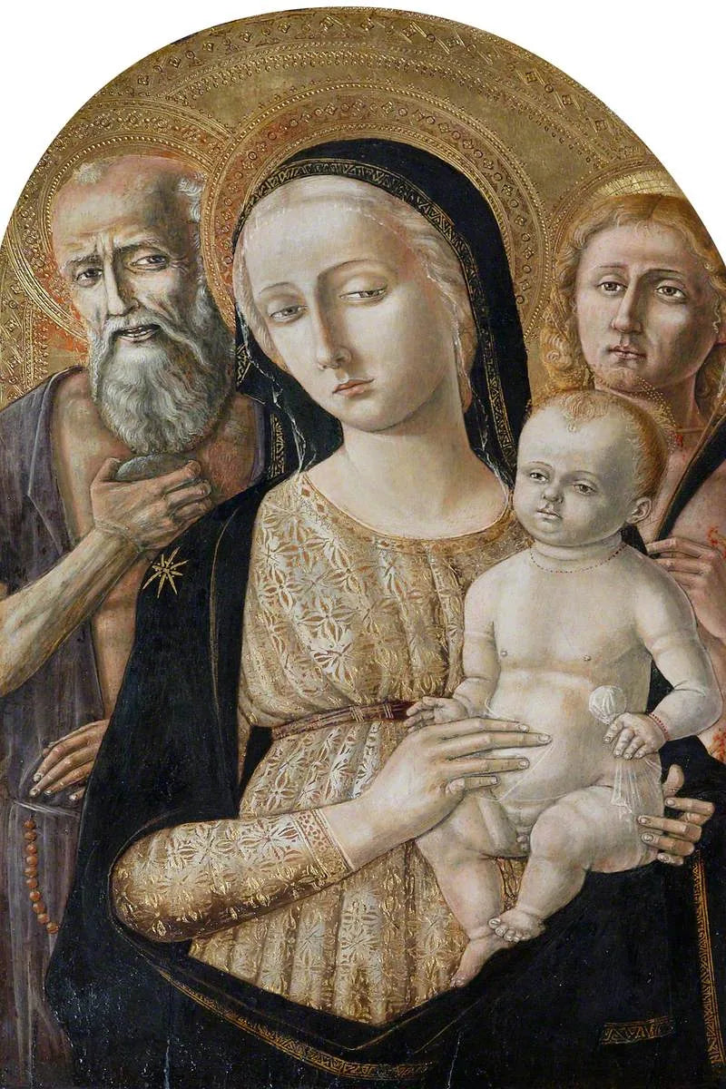 Neitsyt Jeesuksen kanssa, pyhimys Jeremia ja pyhimys Sebastianus - Matteo di Giovanni
