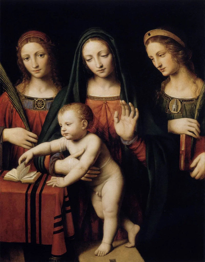 Neitsyt Jeesus-lapsen kanssa, Pyhä Katariina Aleksandriasta ja Pyhä Barbra - Bernardino Luini
