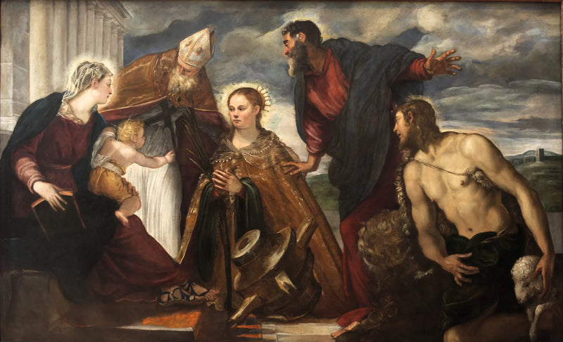 Neitsyt ja lapsi, pyhittäjä Katariina, pyhä Augustinus, pyhä Markus ja pyhä Johannes Kastaja - Jacopo Tintoretto