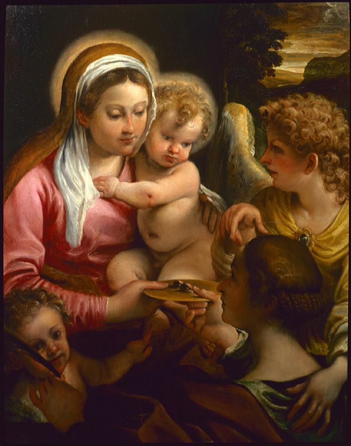 Neitsyt Jeesus-lapsen kanssa, pyhä Lucia ja nuori Johannes Kastekseen - Annibale Carracci