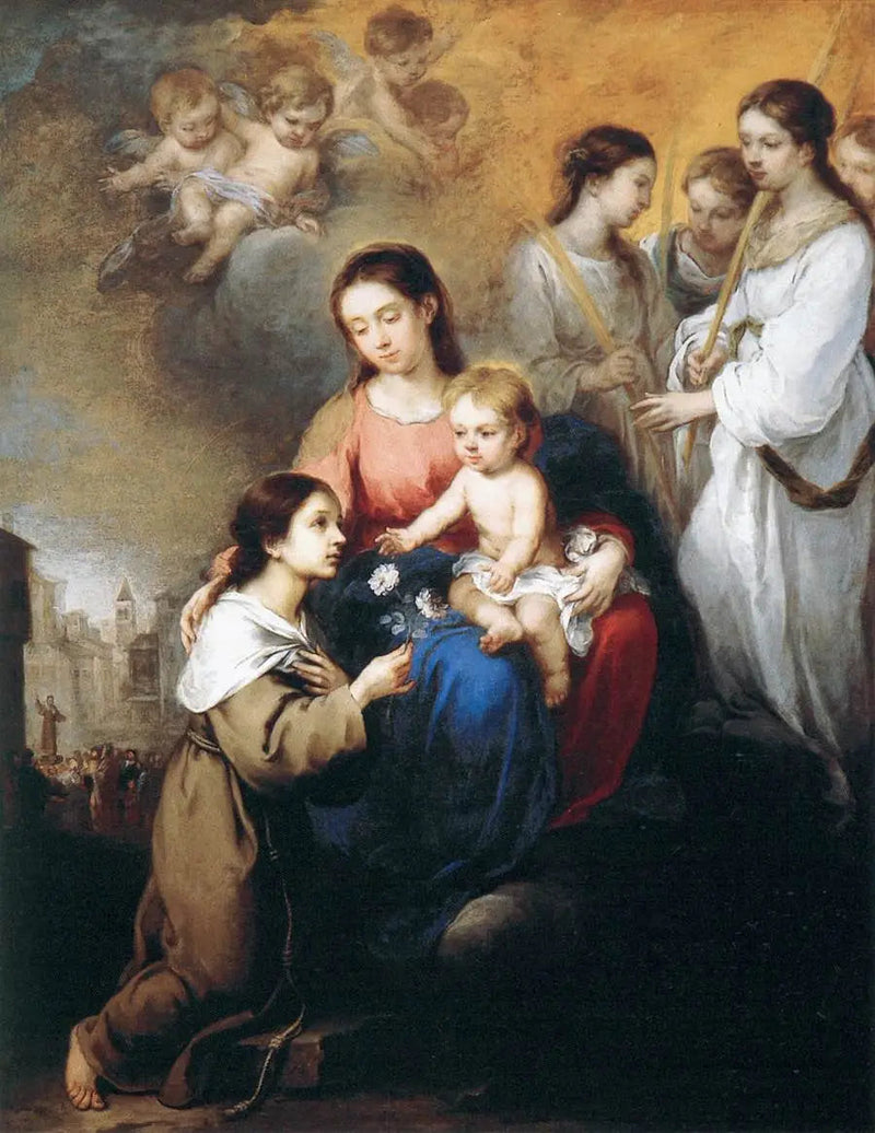 Neitsyt Jeesus-lapsen kanssa ja Pyhän Ruusun kanssa Viterben - Bartolomé Esteban Murillo