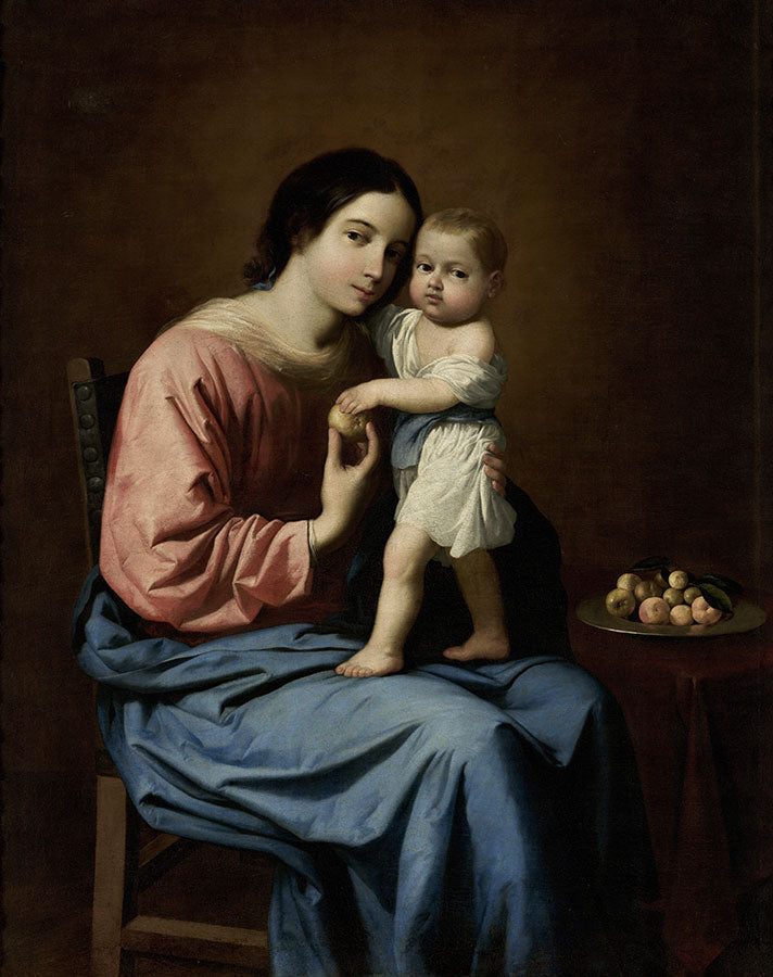 Vauva Jeesuksen kanssa hedelmälautasen kanssa - Francisco de Zurbarán