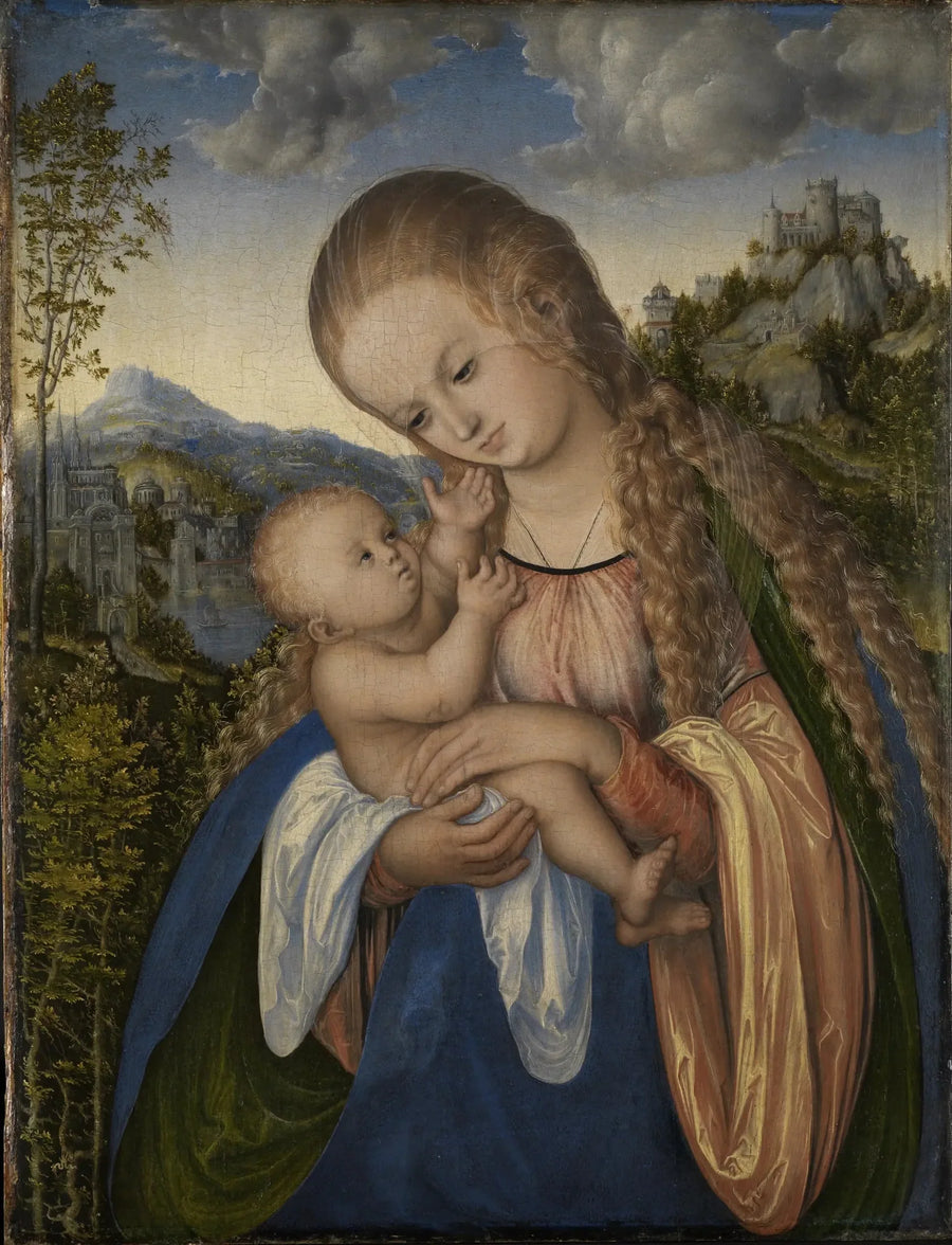 Neitsyt ja lapsi rehevässä maisemassa - Lucas Cranach vanhempi