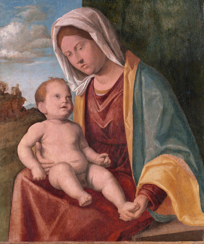 Neitsyt ja lapsi edessä verhoillun maiseman edessä - Cima da Conegliano