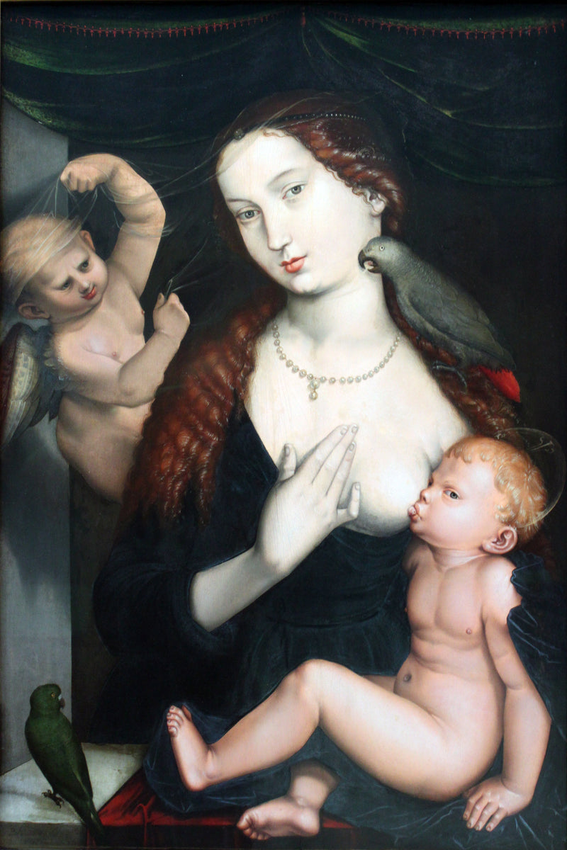 Neitsyt ja lapsi ja papukaijat - Hans Baldung Grien
