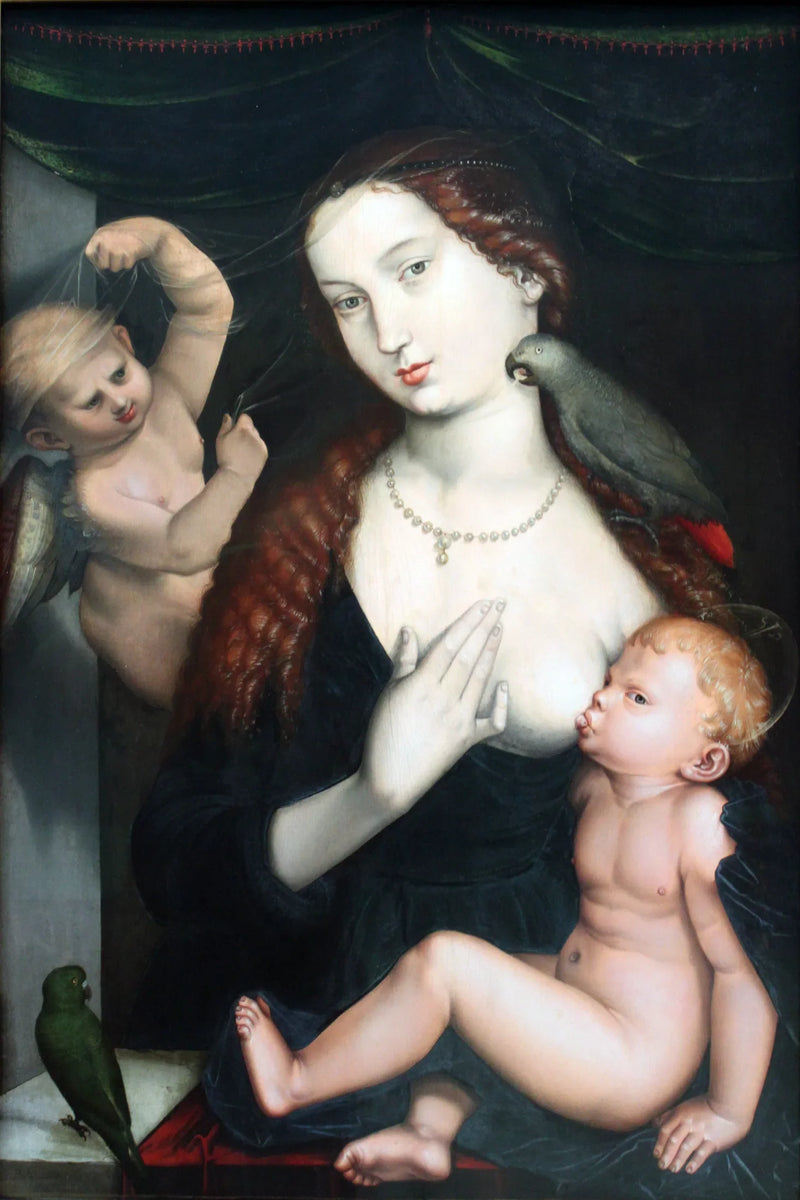 Neitsyt ja lapsi ja papukaijat - Hans Baldung Grien
