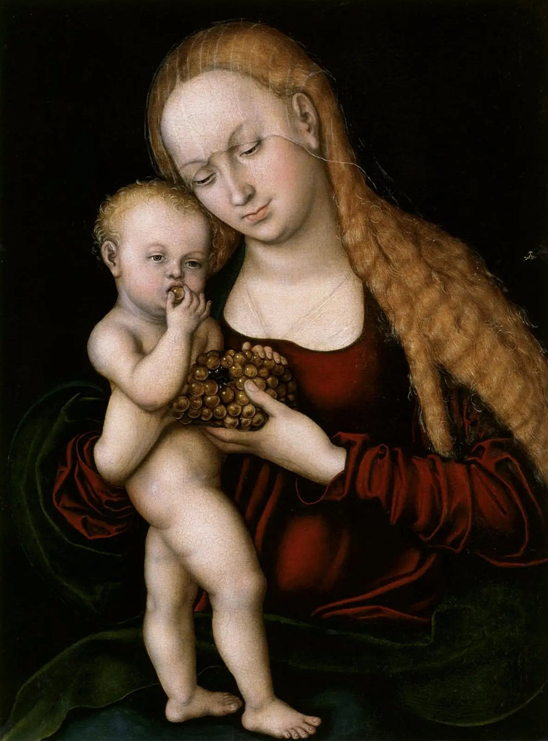 Vierge à l'Enfant mordellen viinirypäitä - Lucas Cranach vanhempi