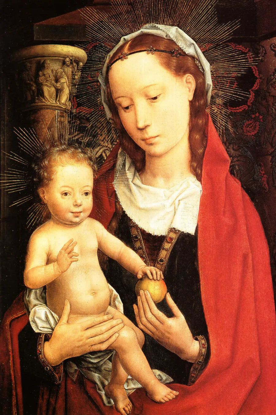 Ristiinnaulittu Madonnan puolivartalokuvassa - Hans Memling