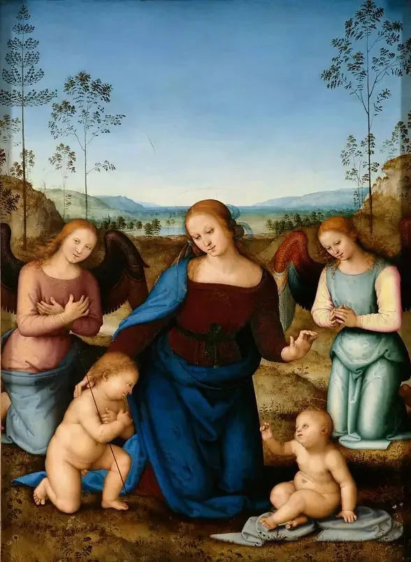 Neitsyt Jeesuksen kanssa, Pyhä Johannes ja kaksi enkeliä - Pietro Perugino