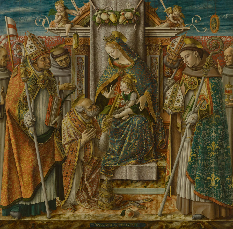 Neitsyt lapsen kanssa istuimella pyhimysten kanssa - Carlo Crivelli