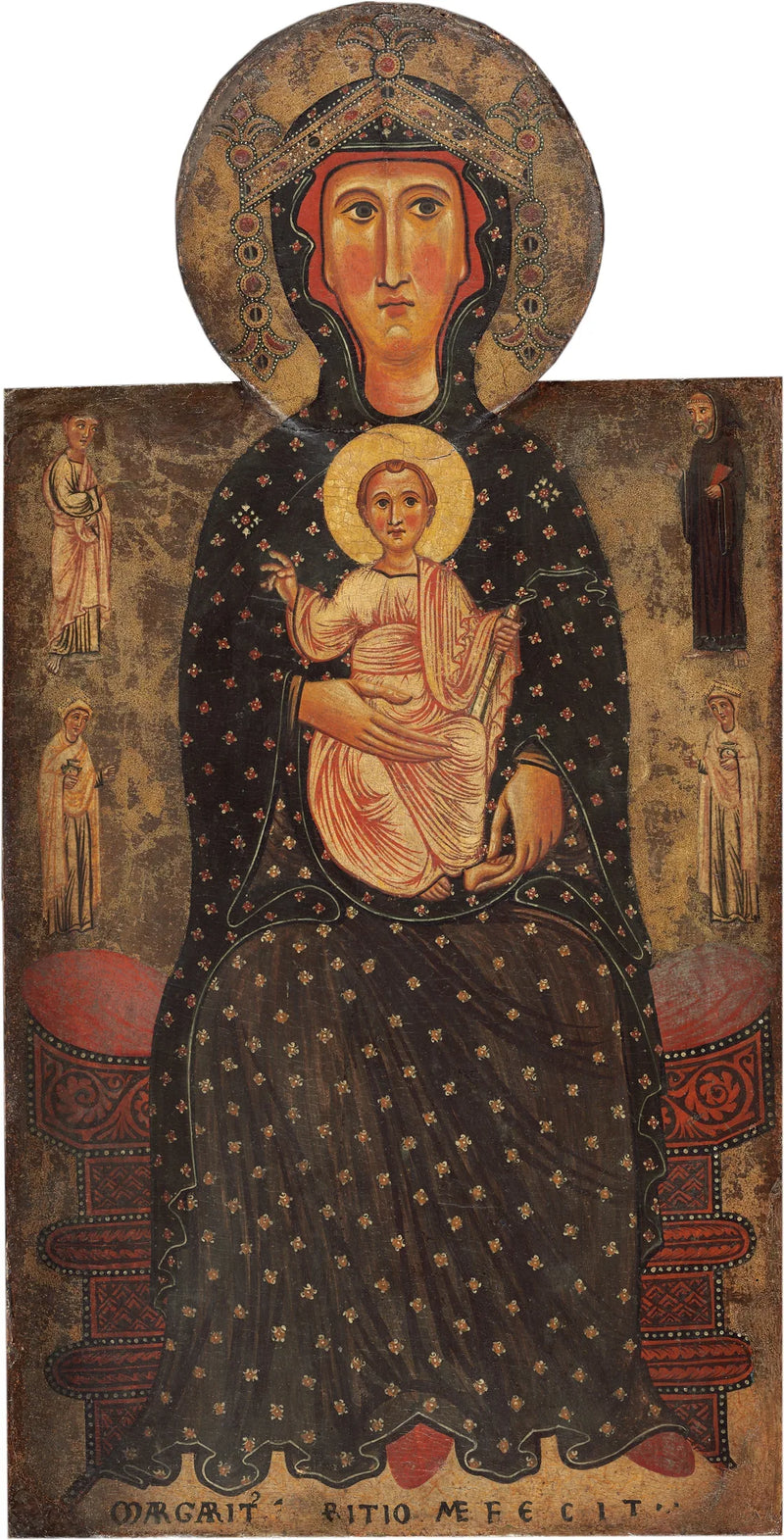 Neitsyt Jeesus-lapsen kanssa istuva ja neljän pyhimyksen kanssa - Margaritone d'Arezzo