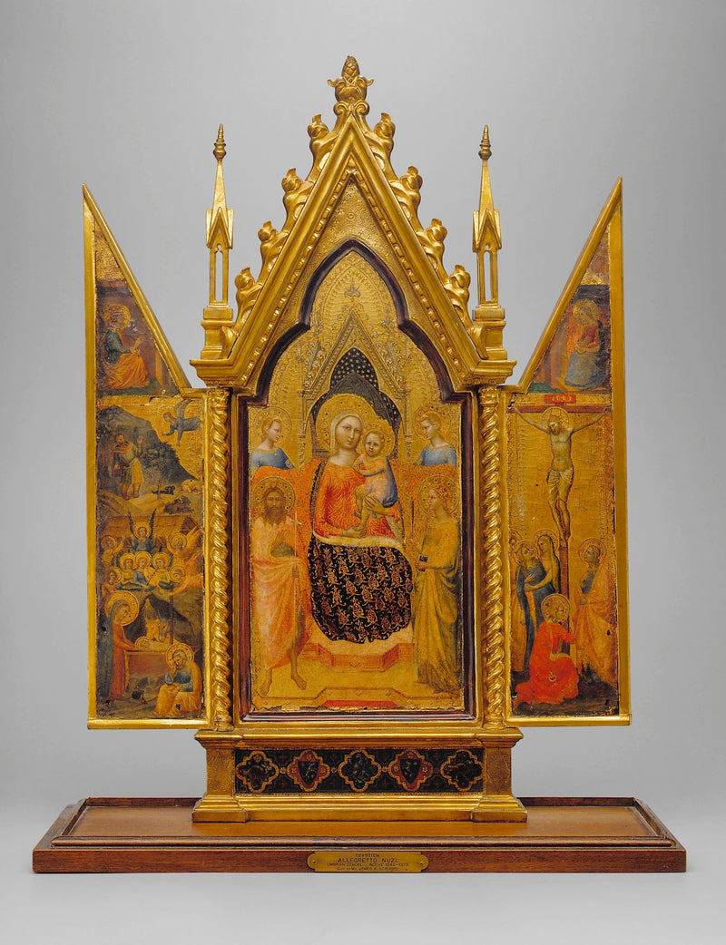 Neitsyt Jeesuksen kanssa pyhimyksineen, Ristiinnaulitseminen ja Syntymä - Allegretto Nuzi