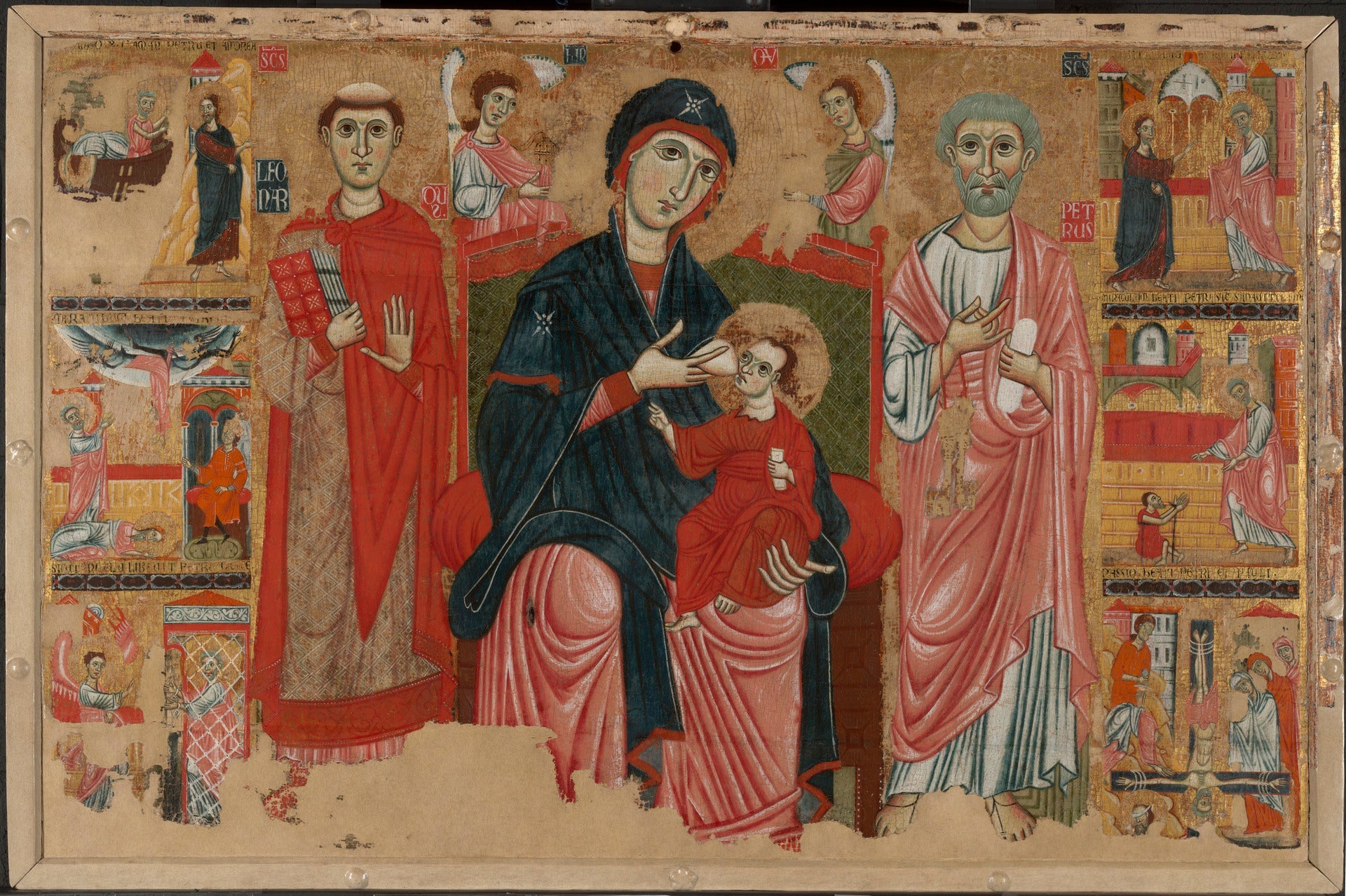Vierge à l’Enfant en majesté avec saint Léonard et saint Pierre et scènes de la vie de saint Pierre - Master of the