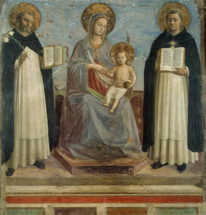 Neitsyt Jeesus-lapsen kanssa pyhimysten Dominique ja Pyhä Thomas Aquinas - Fra Angelico
