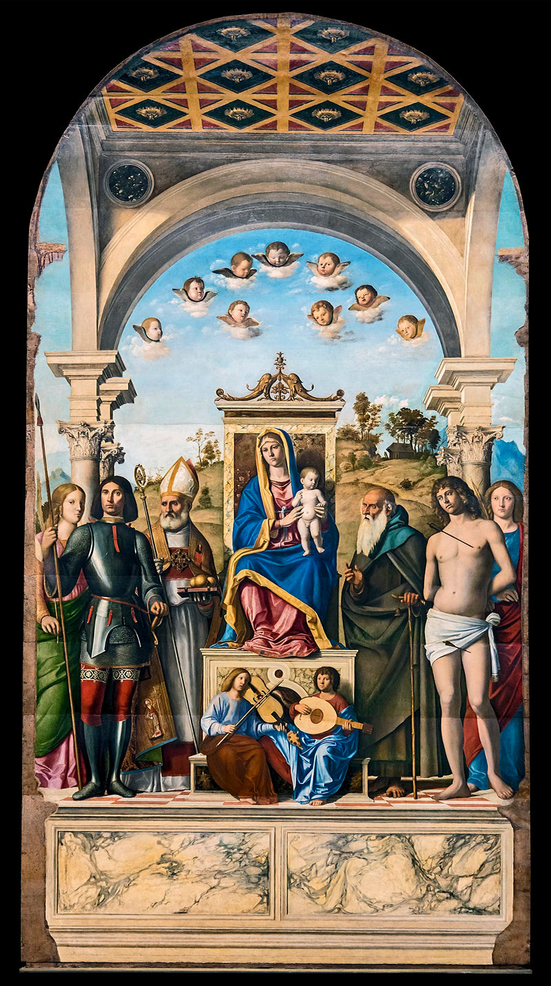 Neitsyt lapsen kanssa, istuimessa, pyhien kanssa - Cima da Conegliano