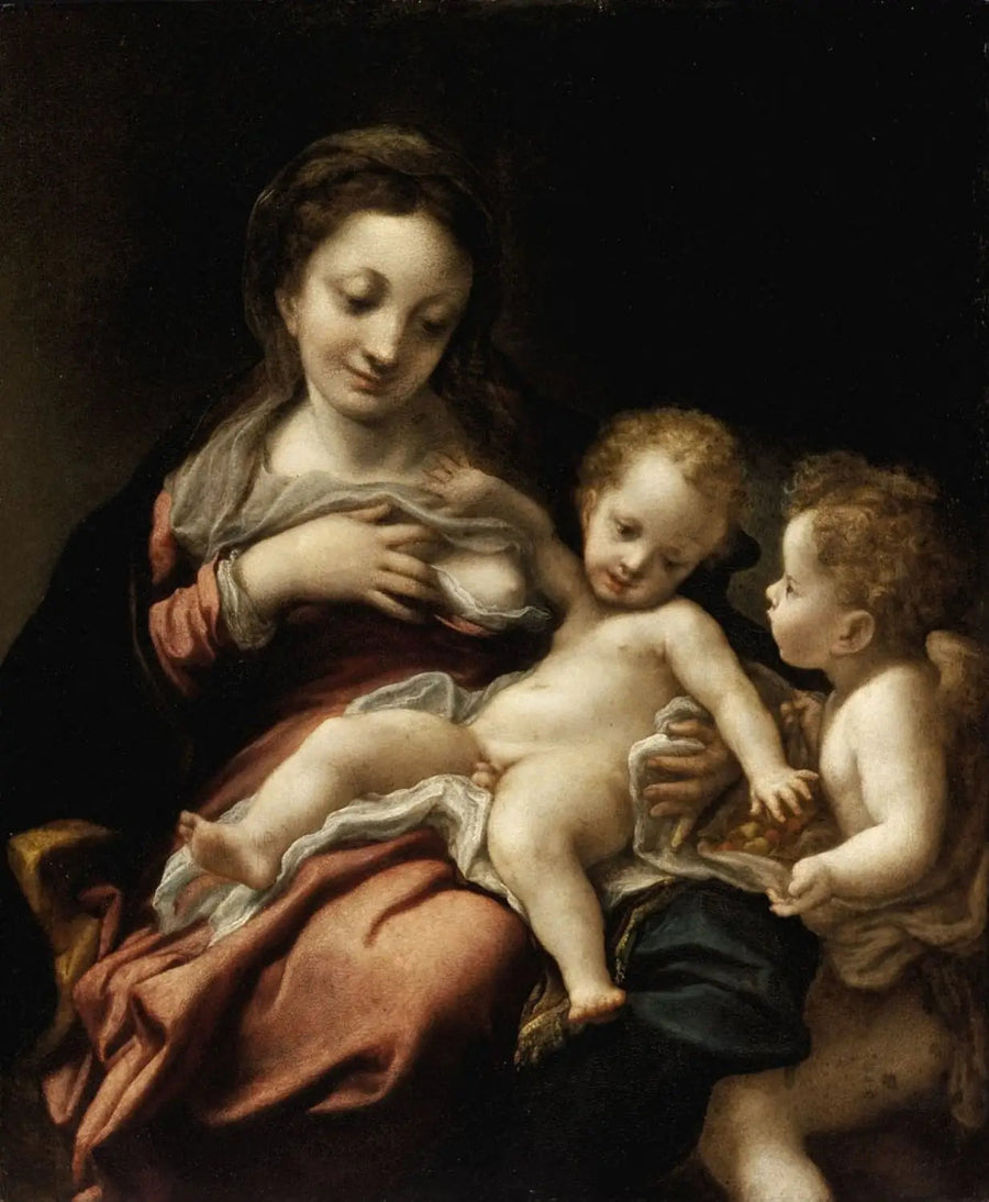 Imettävä neitsyt ja enkeli - Antonio da Correggio