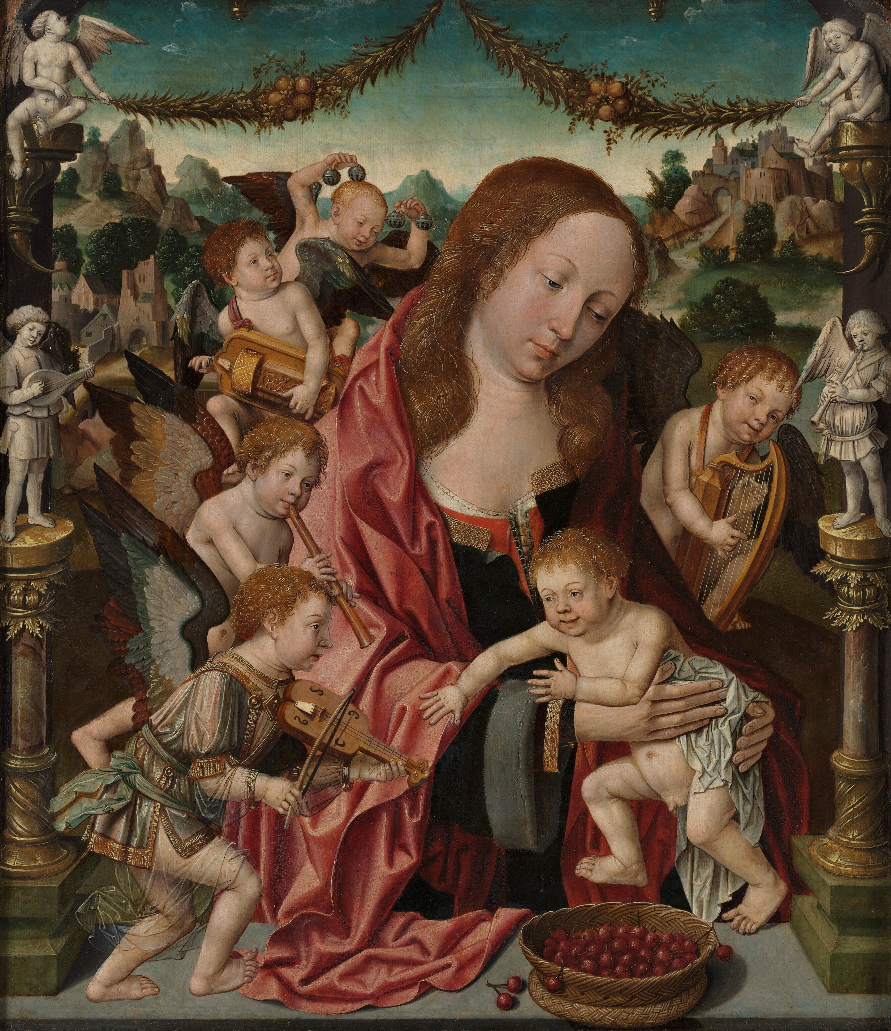 Vierge et enfant avec des anges musiciens - Jacob Cornelisz van Oostsanen - Alpha Reproduction