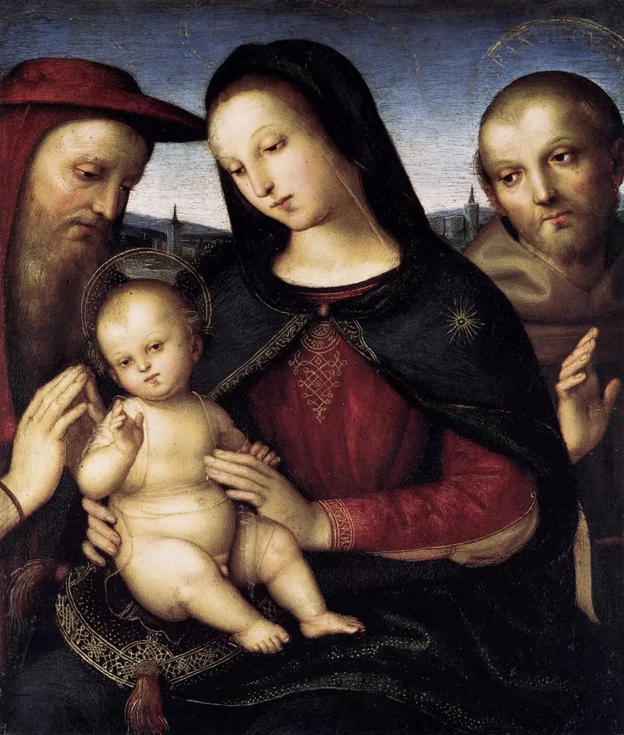 Neitsyt ja lapsi pyhien Hieronymuksen ja Franciscuksen kanssa - Raphael Sanzio