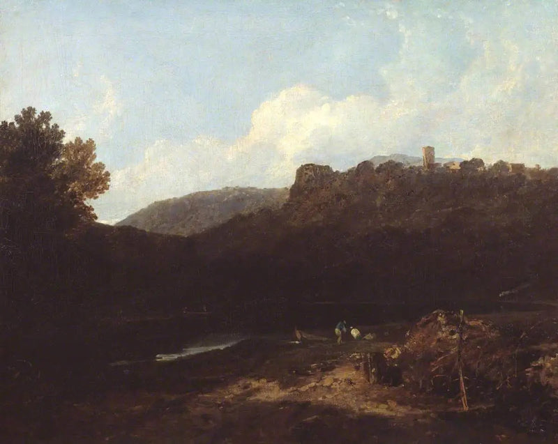 Näkymä Walesissa: Vuoristomaisema kylän ja linnan kanssa - Ilta - J. M. W. Turner