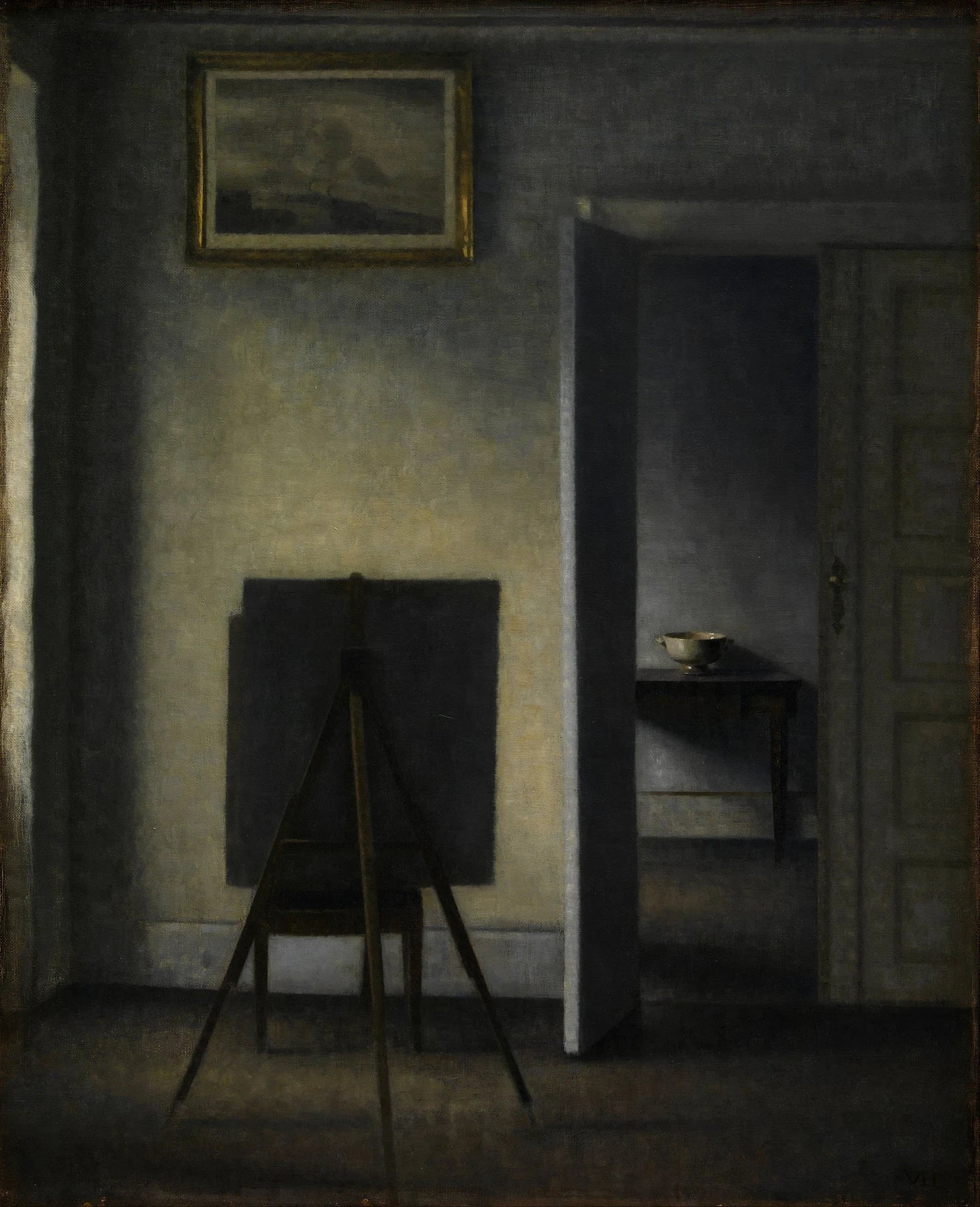 Intérieur avec le chevalet de l’artiste, peinture de Vilhelm Hammershøi