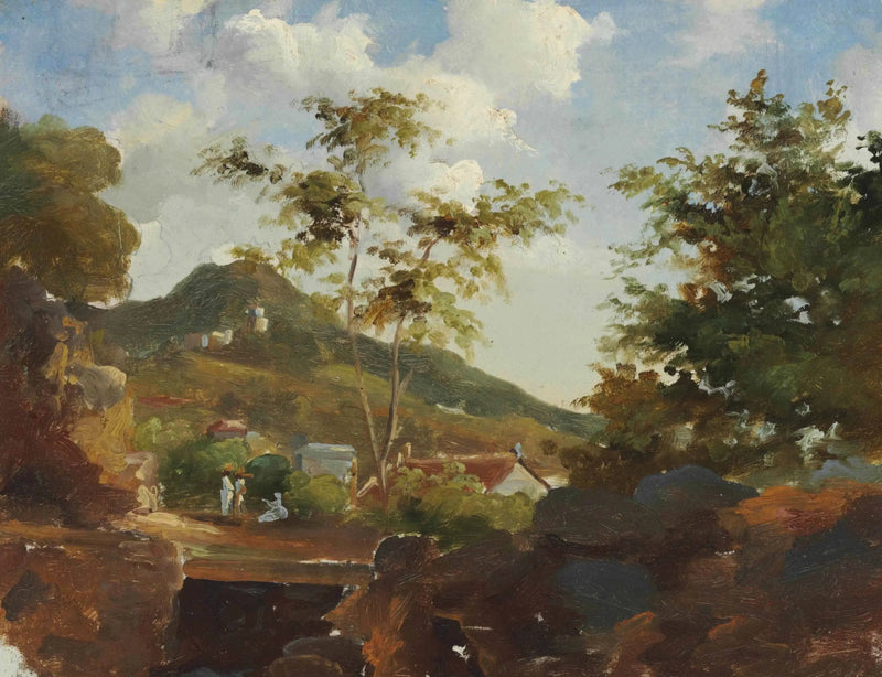 Kylä kukkulan juurella - Camille Pissarro