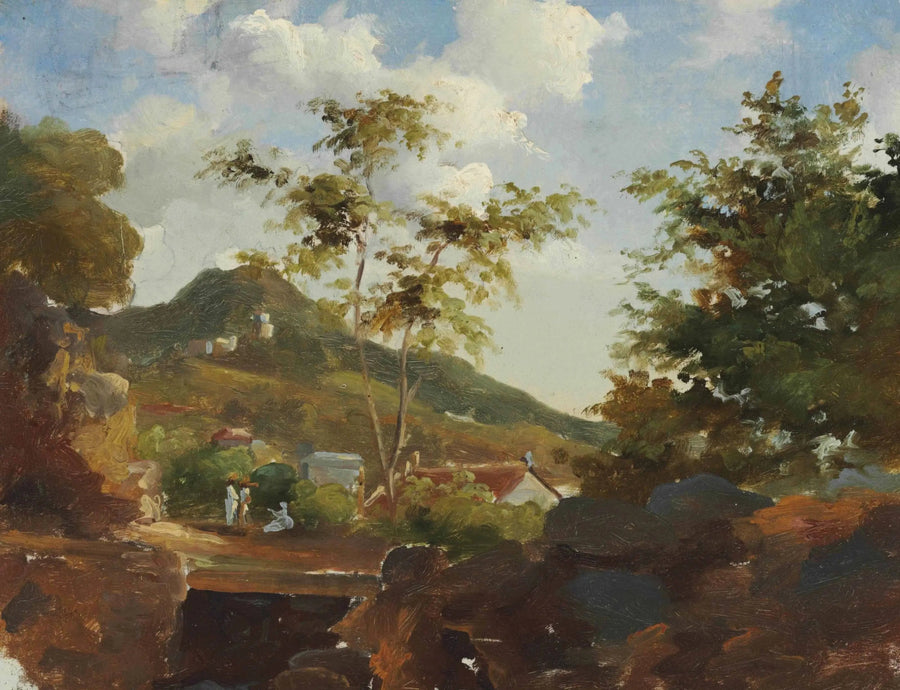 Kylä kukkulan juurella - Camille Pissarro