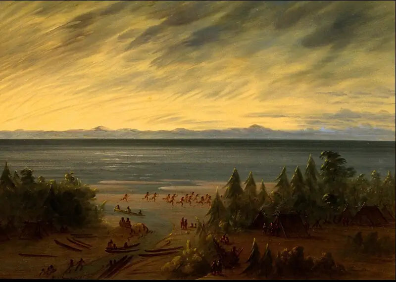 Nayasin kylä auringonlaskussa - George Catlin