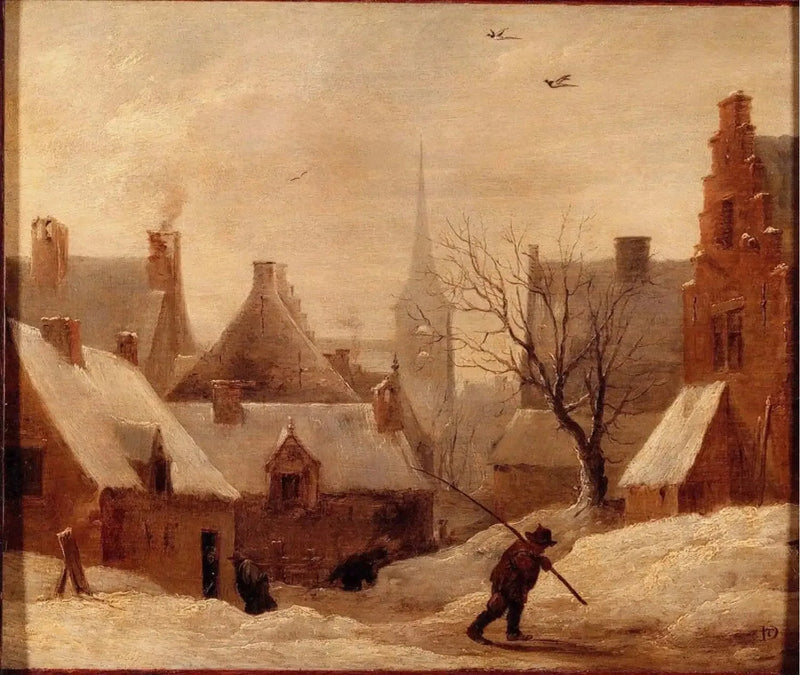 Kylä lumisateessa - David Teniers nuorempi