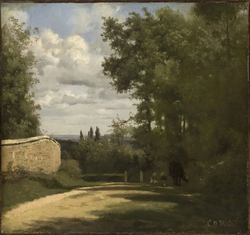 Ville d'Avray, muurilla reunustettu tie, joka johtaa lampiin - Jean-Baptiste Camille Corot