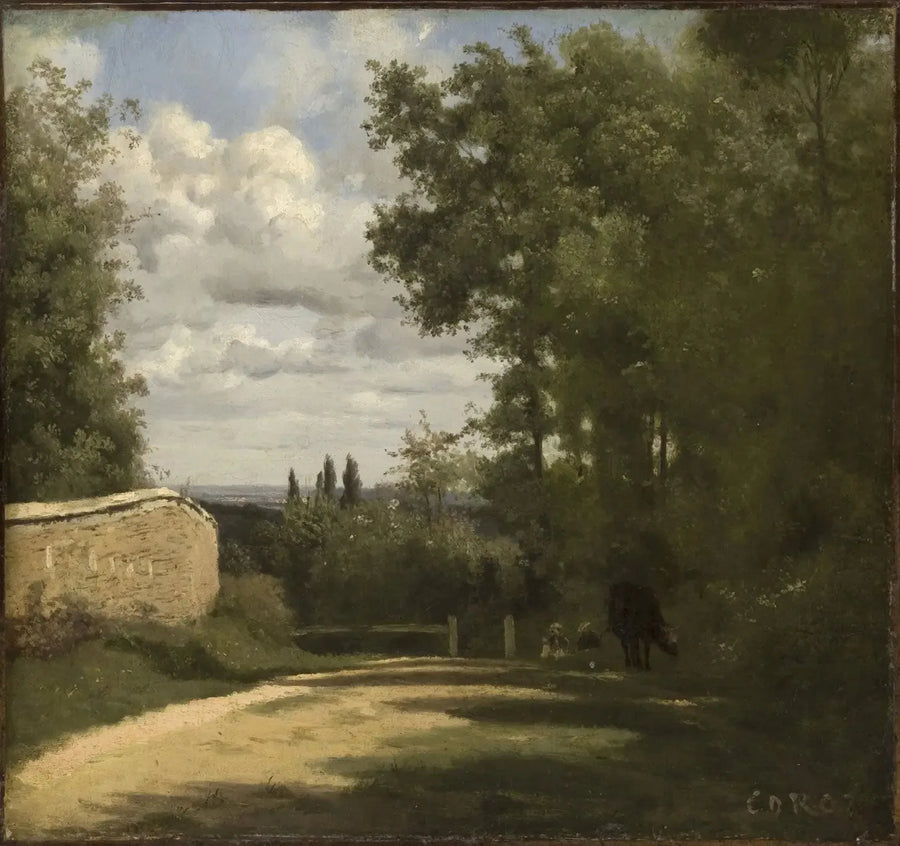Ville d'Avray, muurilla reunustettu tie, joka johtaa lampiin - Jean-Baptiste Camille Corot
