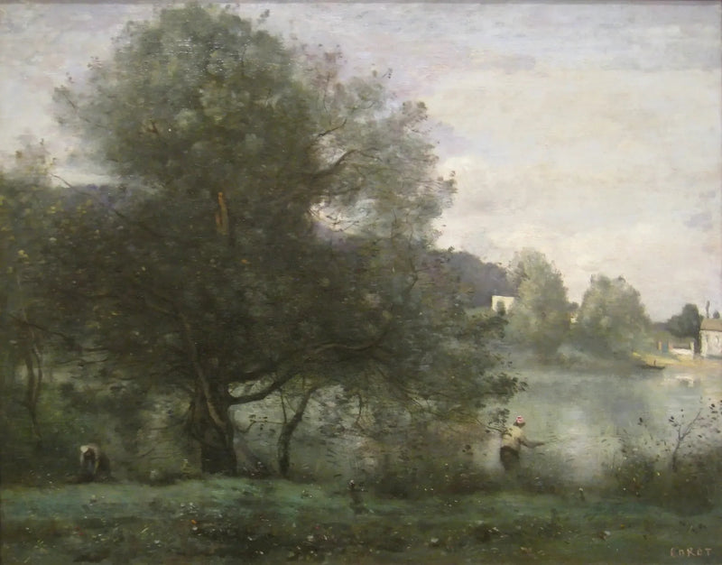 Ville-d'Avray. Kalastaja lammen rannalla - Jean-Baptiste Camille Corot