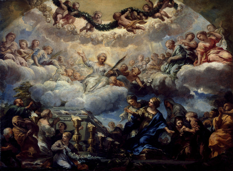 Pyhän Constantian näkemys pyhien Agnèsin ja Émérentiennen haudalla - Pietro da Cortona