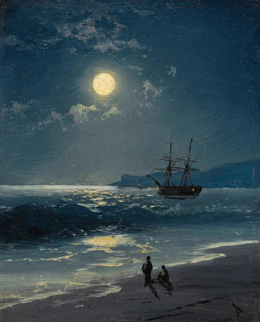 Purjevene rauhallisella merellä kuunvalossa - Ivan Aïvazovski