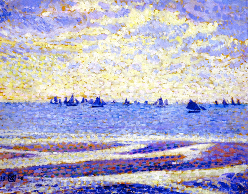 Purjeveneitä merellä - Théodore van Rysselberghe