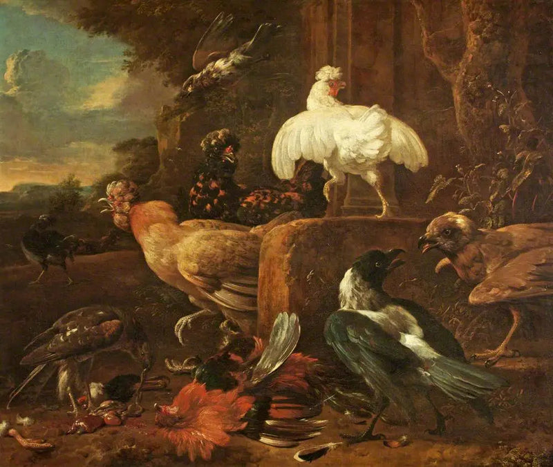 Siipikarja hyökkäyksen kohteena peto-linnuilla maisemassa - Melchior de Hondecoeter