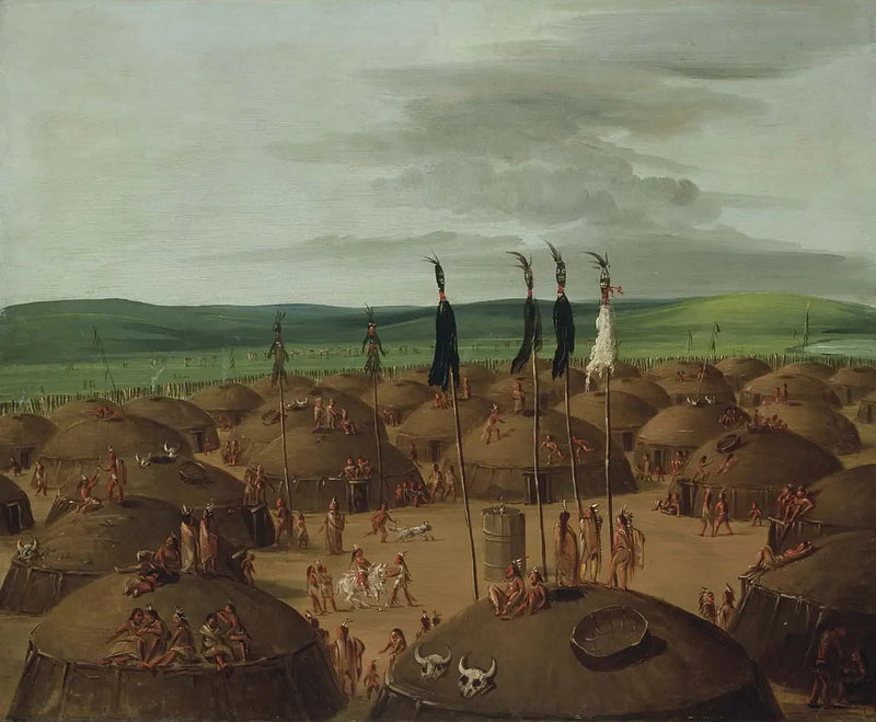 Lentokuva Mandanin kylästä, 1800 mailin päässä Saint-Louisista - George Catlin