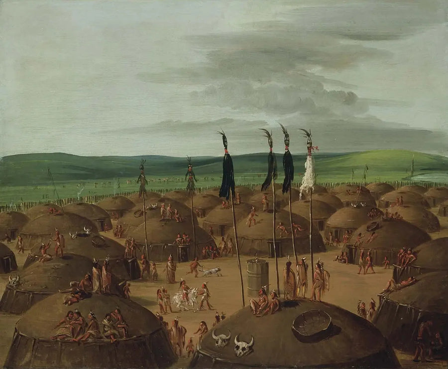 Lentokuva Mandanin kylästä, 1800 mailin päässä Saint-Louisista - George Catlin