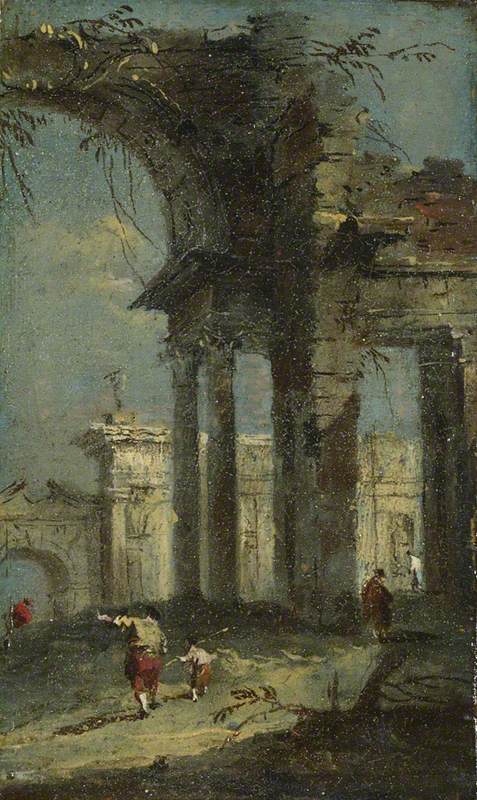 Näkymä Capriceen raunioiden kanssa - Francesco Guardi