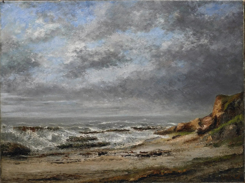 Näkymä myrskyisestä merestä jyrkänteen lähellä - Gustave Courbet