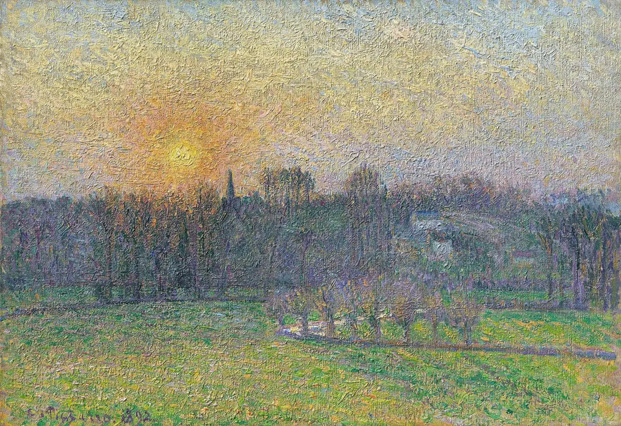 Bazincourtin näkymä, auringonlasku - Camille Pissarro