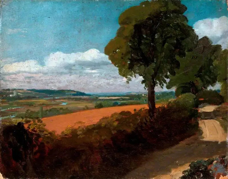 Dedhamin näkymä East Bergholtin kirkolta Flatfordiin johtavalta tieltä - John Constable